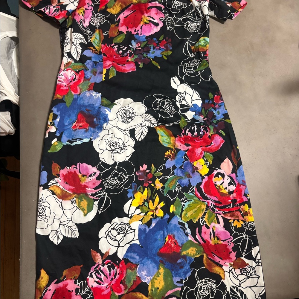 Frank Lyman off-the-shoulder floral dress.